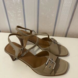 Bass Beige Buckle Strap Heels